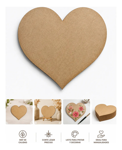 Corazon En Madera 12cm Para Artesanías Fibrofacil Mdf X25 — imagen 2 de 6
